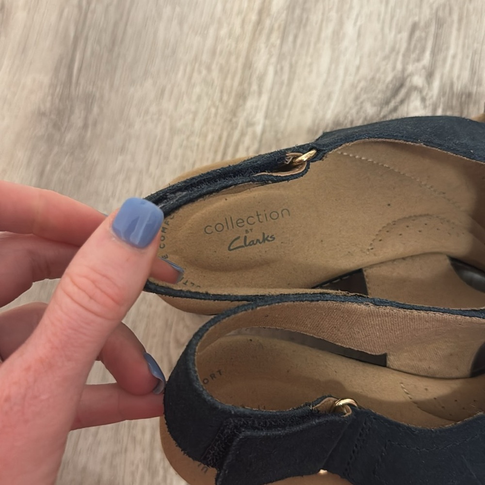 Clark’s ultimate comfort collection women’s navy blue and tan wedges size 10 - Picture 3 of 6
